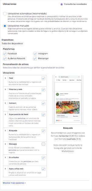 elegir las ubicaciones en Facebook Ads